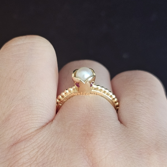 Pandora 14K Gold Pearl & Ruby Ring. Size 5.75. - Picture 11 of 15